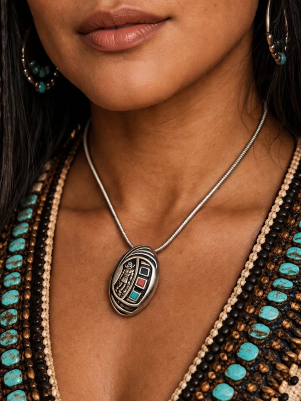 Vintage Hopi Kachina Dancer Pendant Necklace